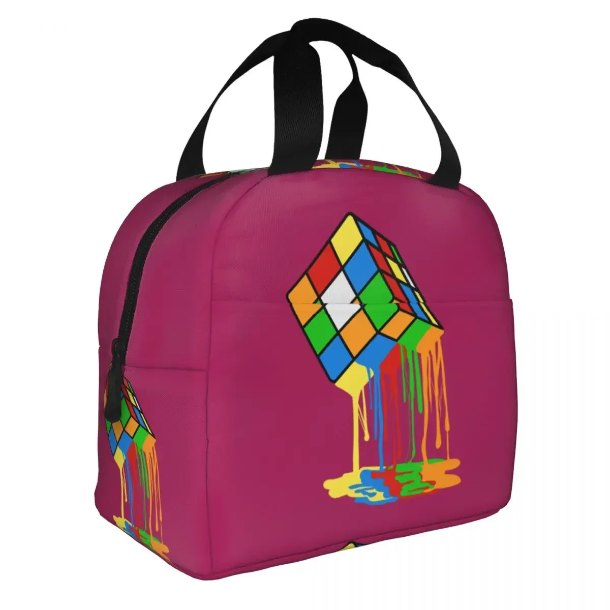 Custom Melted Cube Rubiks Lunch Bag Cooler Warm Insulated Lunch Box for Student School Work Picnic Food Tote Bags