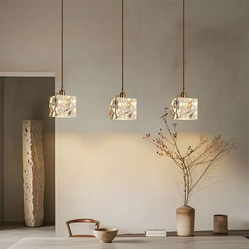 Japanese Retro Style Ceiling Pendant Light Hanging Lamp for Bedroom Bedside Restaurant Dining Room Bar Counter Terrazzo Lighting
