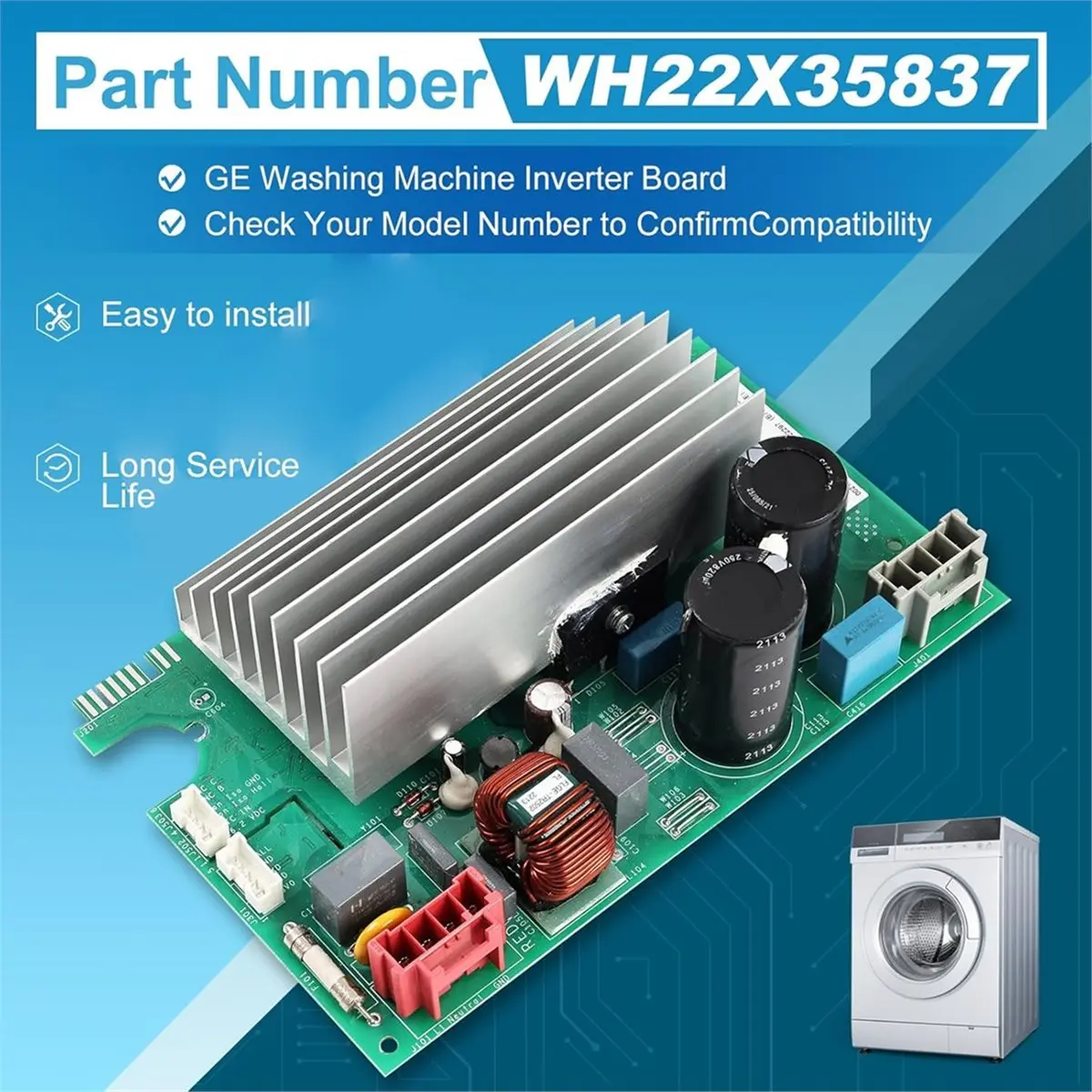 

Плата управления инвертором (A61K) OEM WH22X35837 для стиральных машин GE, совместима с WH22X29531, WH22X32059, WH22X32957, WH22X34657, AP7211663