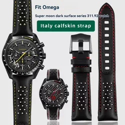 21mm Black red line Watch Strap For Omega Dark Side of the Moon Speedmaster 311.92.44 Deployant Clasp Men Watchband accessories