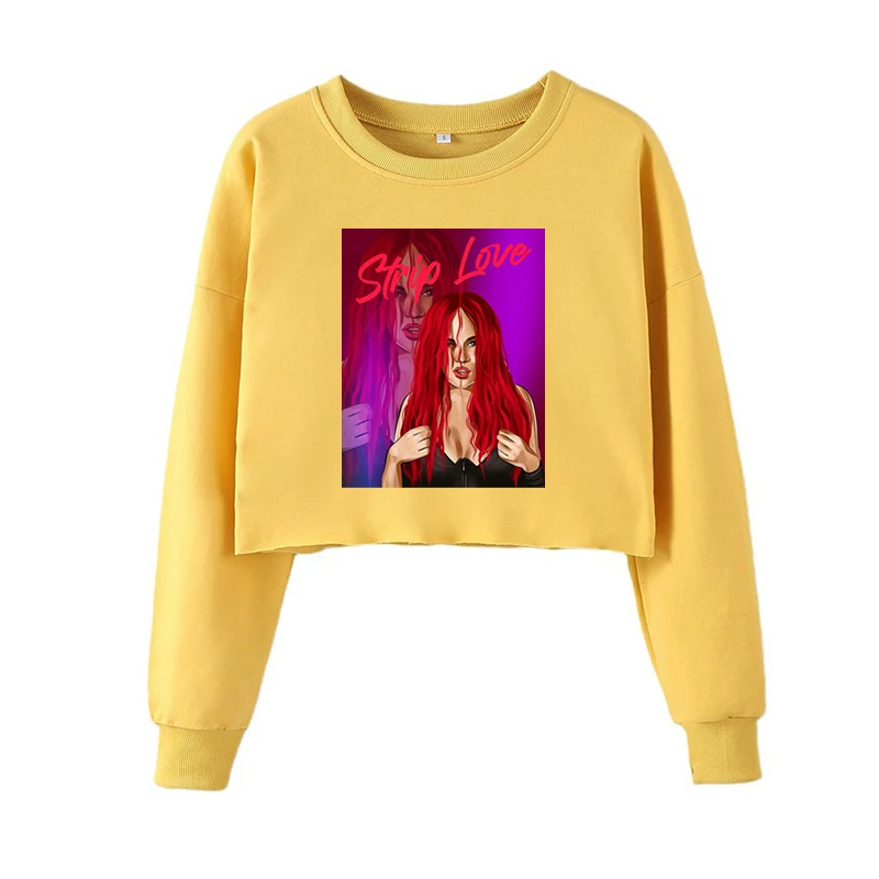 Strip Love Karol G Concert Short Crew Neck Sweatshirt Red Hair Fashion 90s Y2k Clothing Gifts For Karol G Fans Pullover