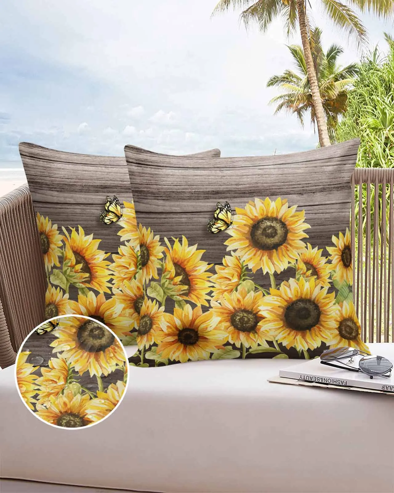 

2/4 Pcs Sunflower Butterfly Wooden Board Pillowcase Waterproof Bedroom Living Room Sofa Cushion Cover Holiday Pillowcase