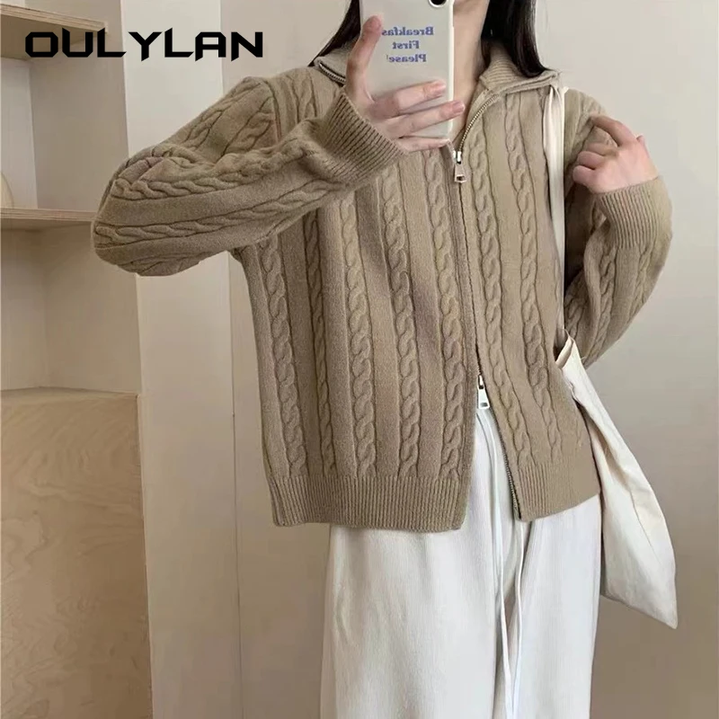 

Oulylan Women's Loose Zipper Knit Sweater Casual Cardigan Long Sleeve Warm Outwears Fashion Autumn Winter 2024