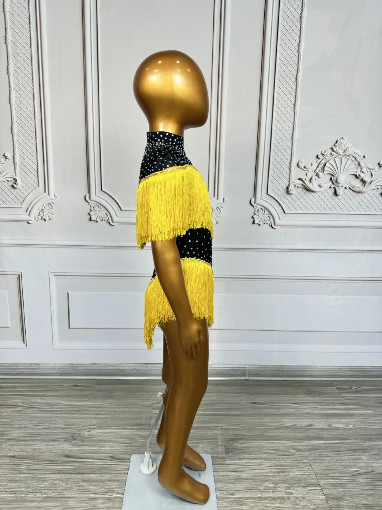 Children's Dance Party Performance Costumes Sparkly Rhinestone Tassel Tight Fitting Bodysuit Spandex  Elastic Leotard Danhuang