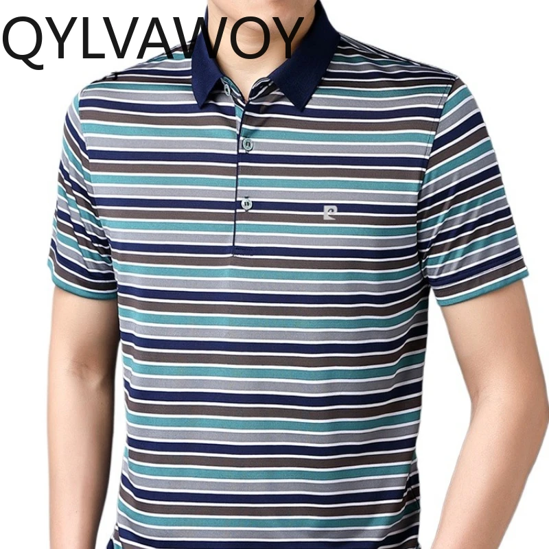 

QYLVAWOY, новая летняя мужская рубашка-поло из 100% шелка, футболка с короткими рукавами и лацканами, стильная, удобная, высококачественная, аутентичная