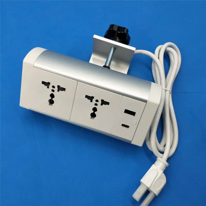 

2AC Universal Power Outlet USB-C Fast Charging White Aluminum Alloy Surface 13A NFC Removable Mounted Desk Edge Grommet Socket