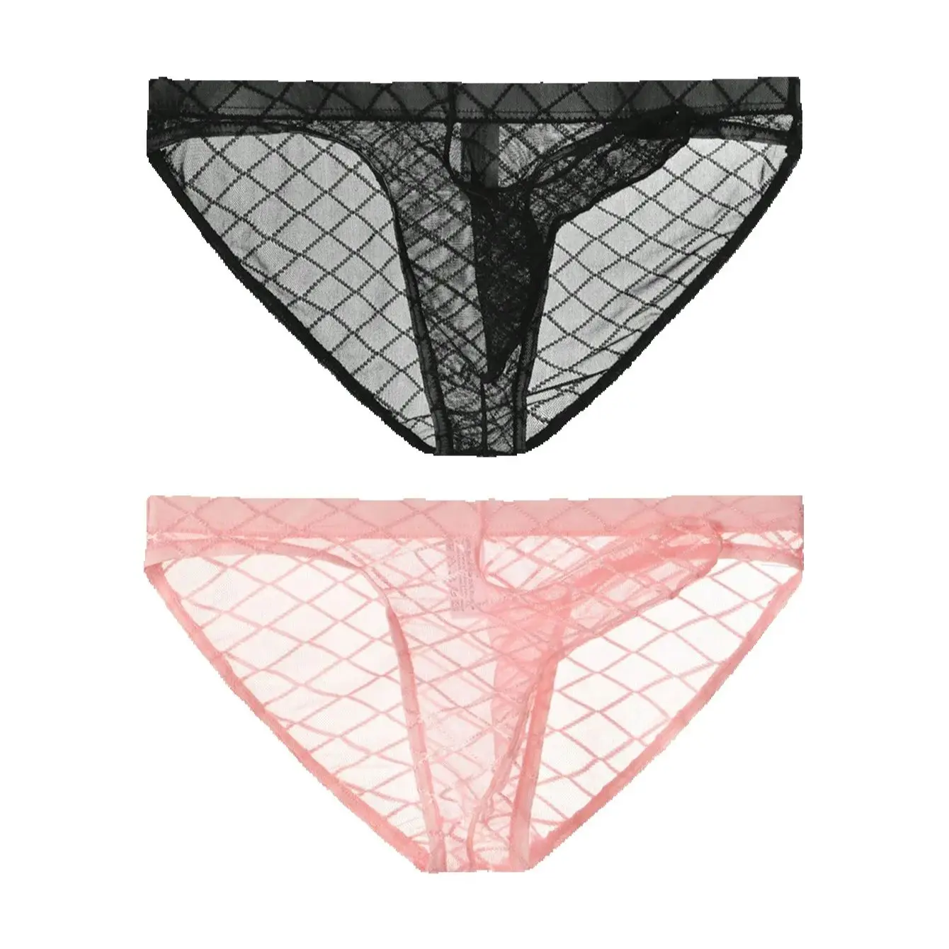 

2PCS Casual sports basic knitted fabric lightweight solid color plaid low waist Men's breathable seamless lightweight brief