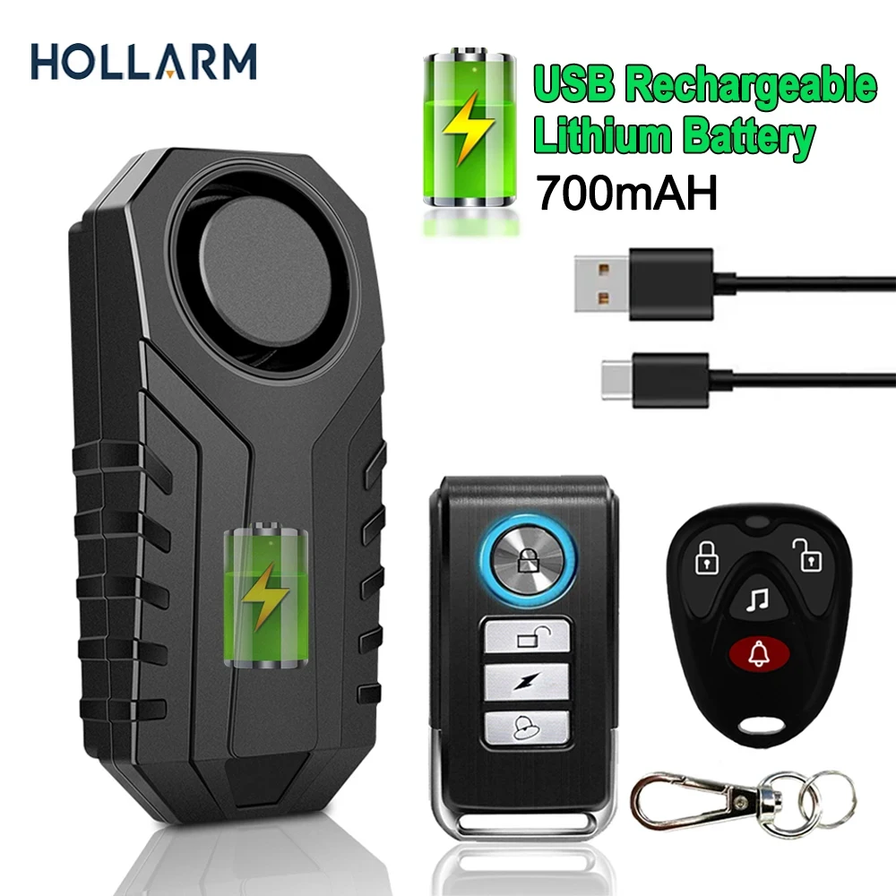 Hollarm USB перезаряжаемая велосипедная сигнализация с дистанционным управлением, беспроводная велосипедная вибрационная сигнализация, мотоциклетная