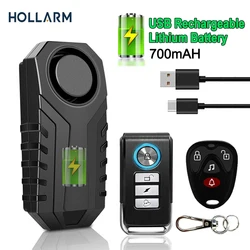 Hollarm USB Rechargeable Bike Alarm, Controle remoto, Vibração de bicicleta sem fio, Alarme de motocicleta, Proteção de segurança ao ar livre