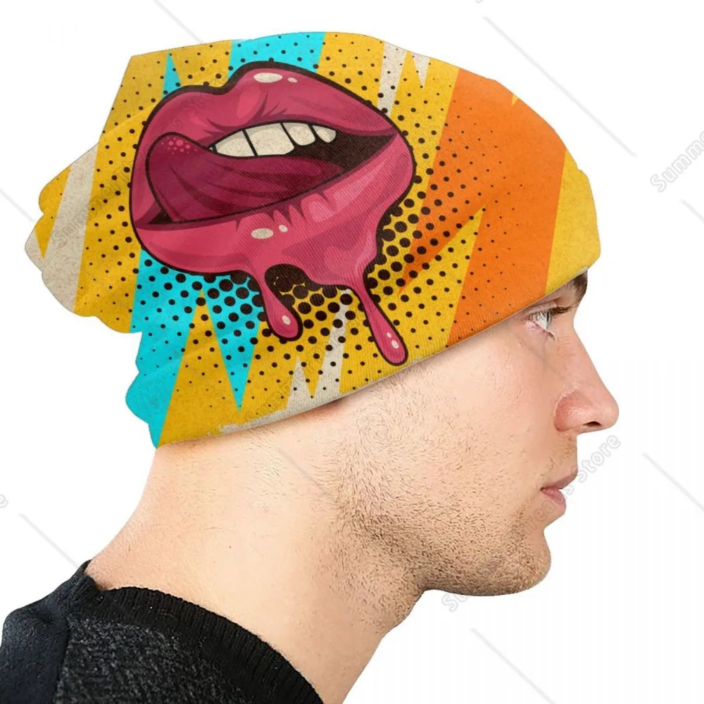 Sweet Sexy Pop Art Lips Skullies Beanies Caps Hip Hop Winter Warm Women Men Knitting Hat Unisex Adult Bonnet Hats image 3