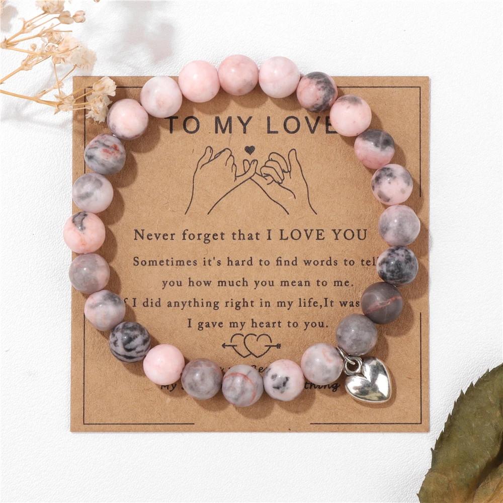 Natural Stone Charm Bracelet Gift For Soulmate Husband Wife Compass Heart Peace Buckle Hexagonal Pendants Bangle Energy Jewelry