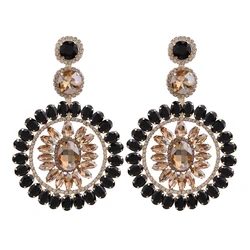 Design Large Dangle Earrings For Women Girl Luxury Elegant Metal Hollow Round Crystal Brincos Pendant Jewelry Accessories
