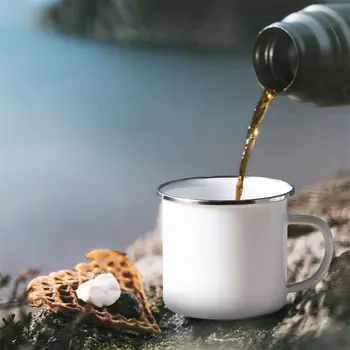 10 ks sublimační prázdný bílý smaltovaný hrnek 11oz stříbrný okraj kempovací cestovní kávový šálek kovový hrnek 8 nejlepší prodej velkoobchodní sublimační hrnky - №8