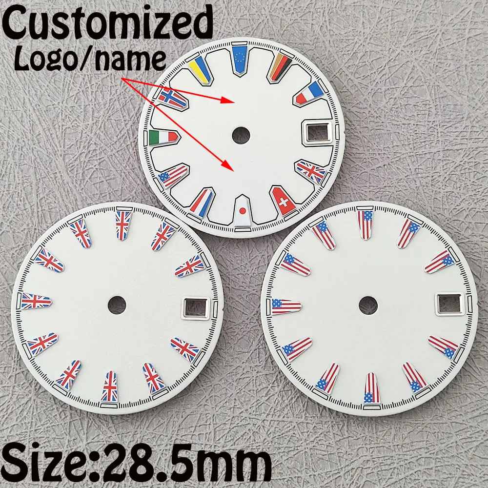 

NH35 dial 28.5mm Watch dial white national flag dial luminous dial suitable for NH35 NH36 movement watch replacement accessories