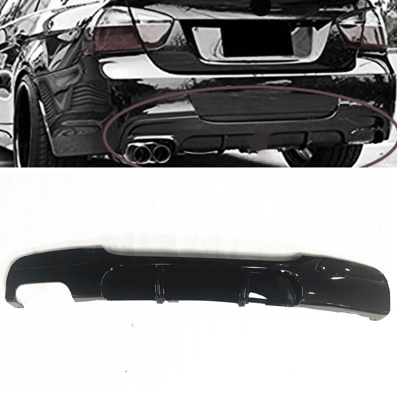 Car Rear Bumper Diffuser Lip Dual Exhaust Spoiler Plate Splitter For BMW 3 Series E90 LCI Sedan E91 LCI Touring 2005-2012