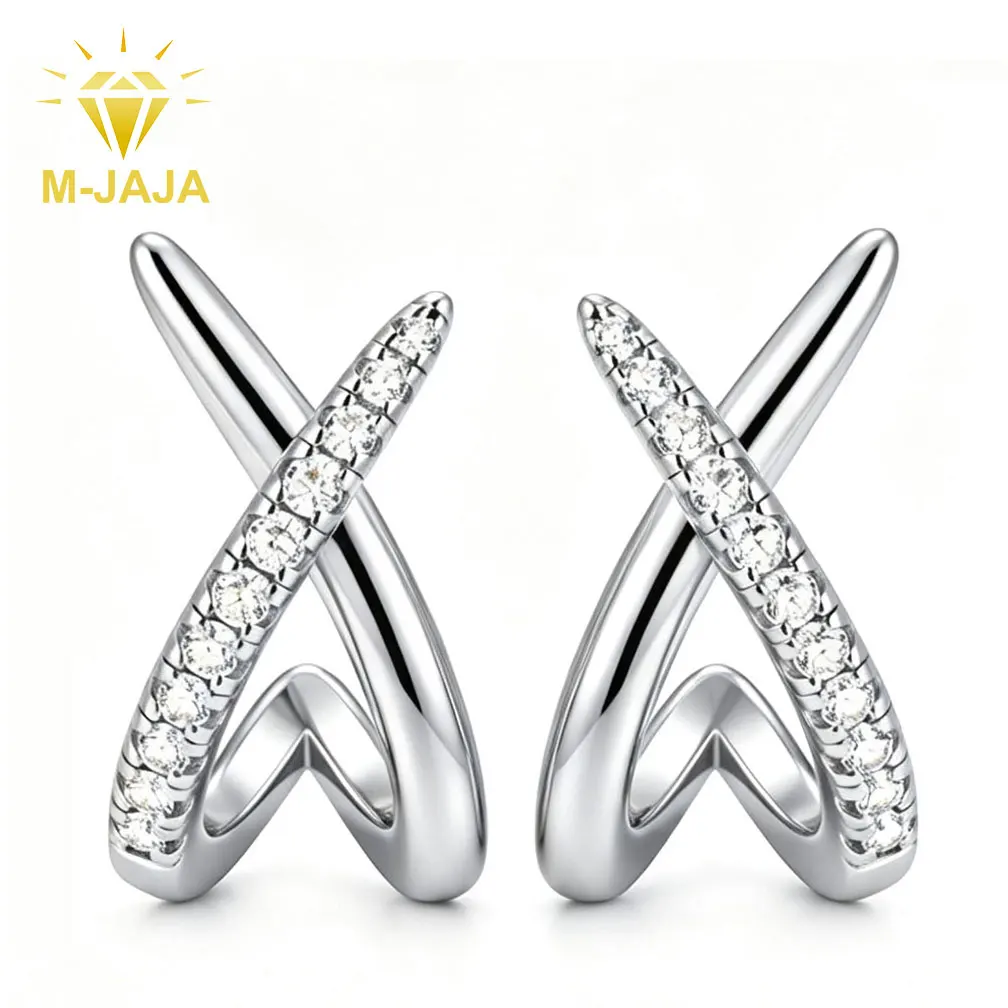 M-JAJA X Shape Moissanite Stud Earrings for Women Men 925 Sterling Silver Diamond Huggie Earrings Dainty Jewelry Birthday Gift