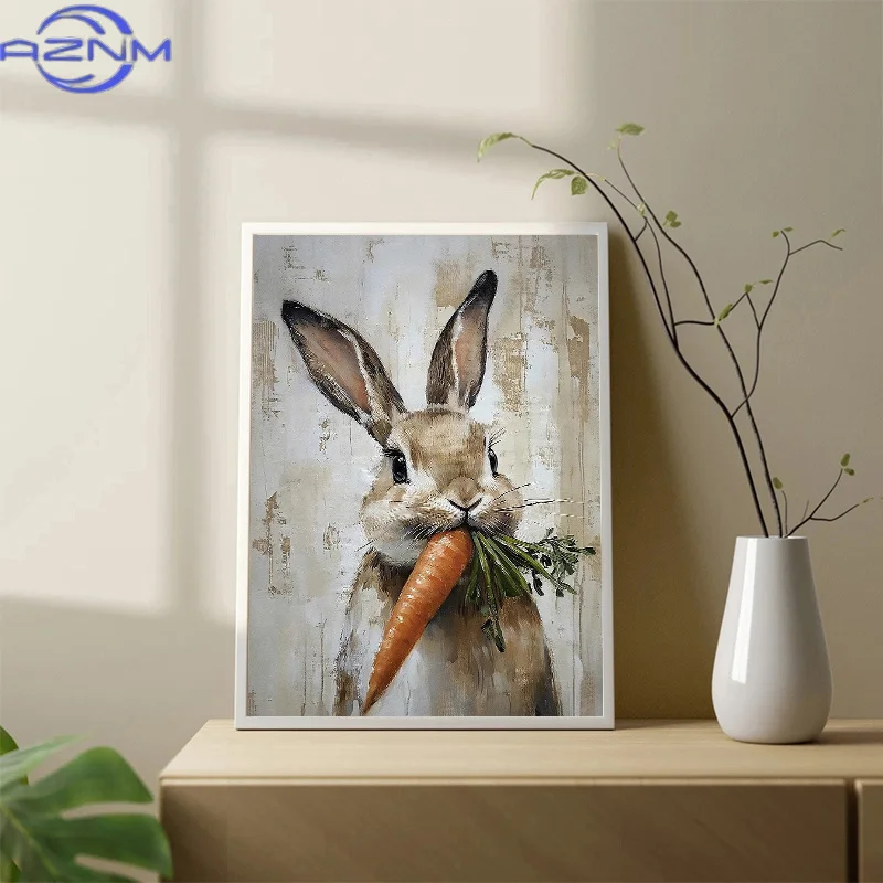 Boho Rabbit Bunny Vintage Poster Rustic Hare Cottagecore Print Canvas Painting Animal Wall Art Picture Easter Farmhouse Decor