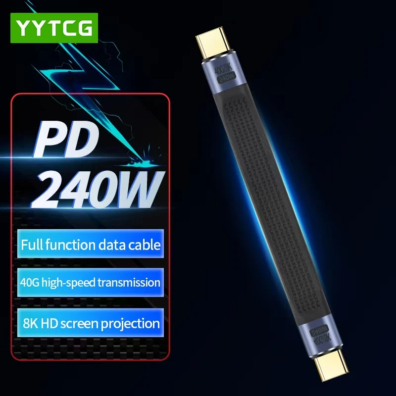 

240W PD Fast Charging Thunderbolt 4/3 Interface Flat USB-C Cord USB4 Short Cable 40Gbps Data Transfer for Laptop Phone Tablet