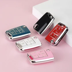 Fashion TPU Car Key Case Cover for VW Golf 7 MK7 3 Buttons Flip Folding Remote Key Fob for Seat for Skoda Car Accessories