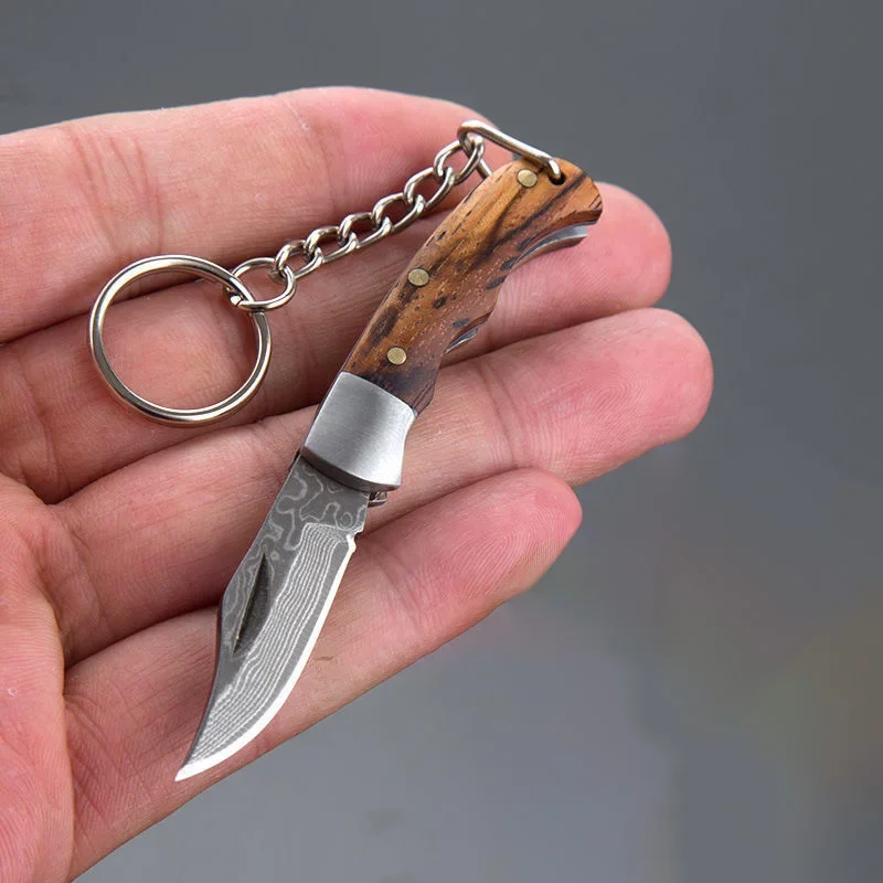 Mini folding key chain knife, Damascus pattern stainless steel mini knife, open box knife artifact, Pocket Your Key chain knife