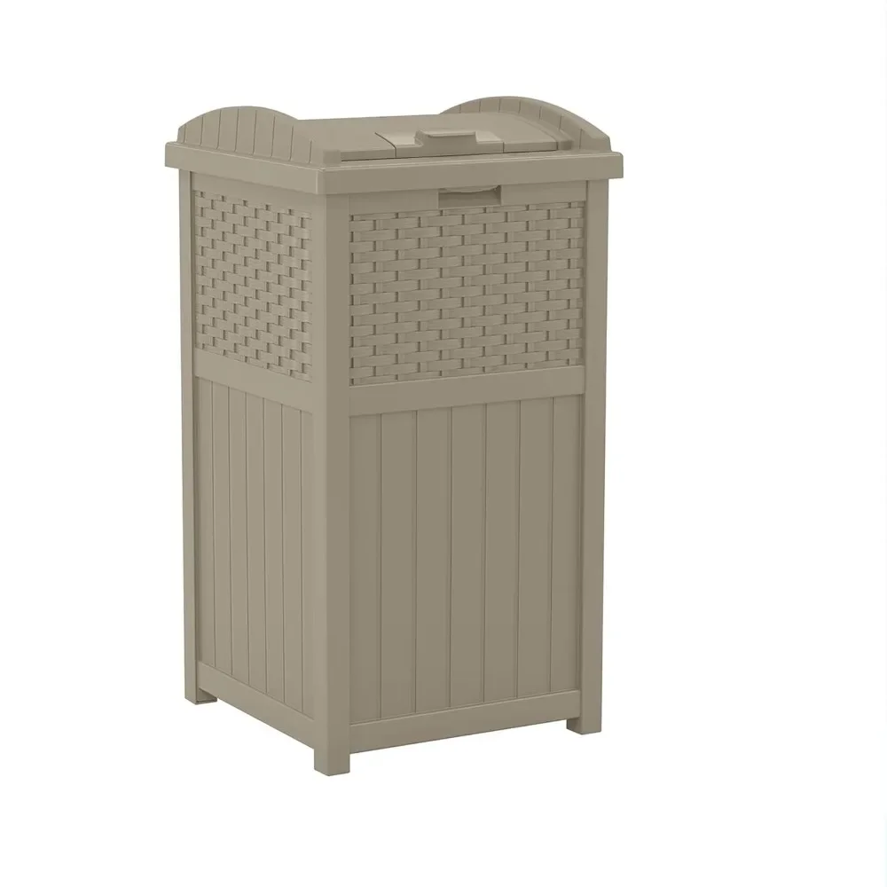 33 Gallon Hideaway Trash Can for Patio - Resin Outdoor Trash with Lid - Use in Backyard, Deck, or Patio