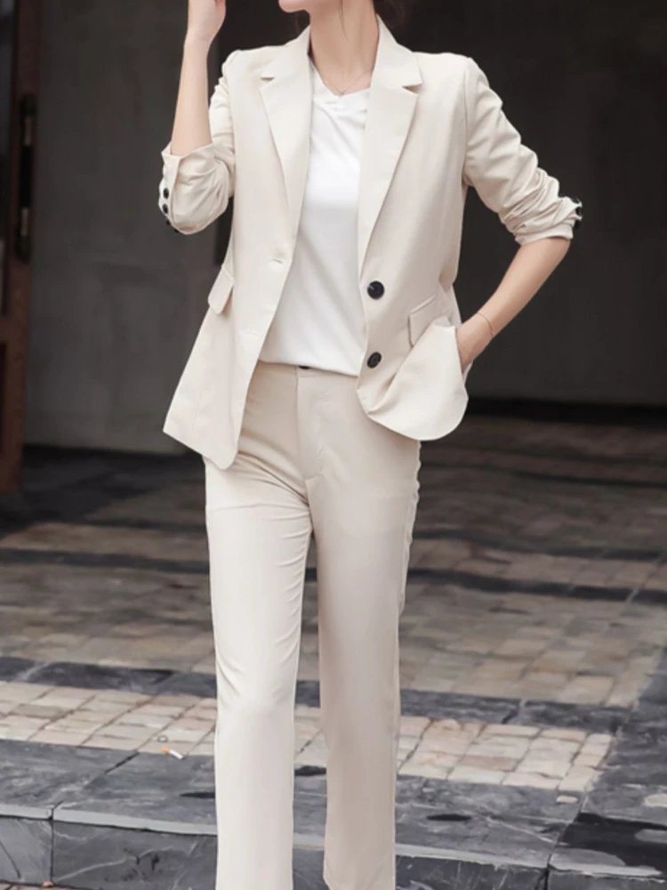 Spring Women Elegant Blazer Trousers Pantsuit Casual Jackets Pencil Pants 2 Pieces Set Female Fashion Korean Business Clothes