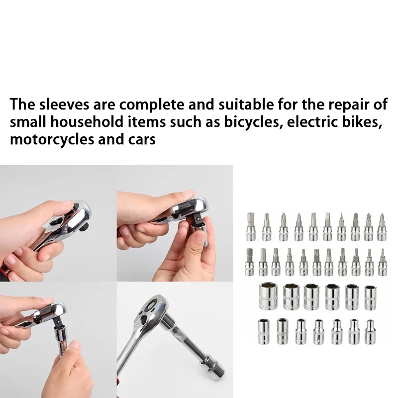 46pcs/Set Socket Wrench Diy Repair Tool Kit Ratchet Screwdriver for Car Repair Hardware Toolbox for Auto Repairing and Household