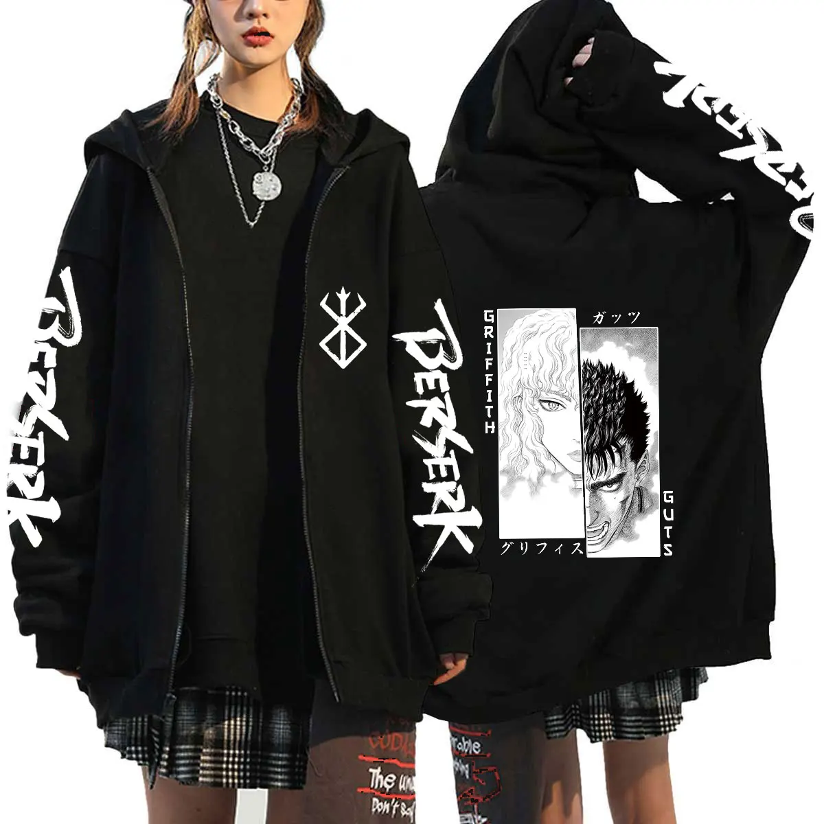 Japan Anime Berserker Harajuku Guts Augen Manga Zip Hoodies Sweatshirt Gothic Winter Pullover Mode Langarm Männer Sweatshirt