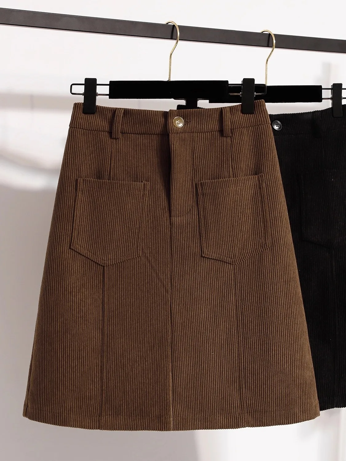 

Khaki Corduroy High Waist A-Line Skirt Women's plus Size Autumn Winter Faion Comfortable Versatile Hip Concealing or...