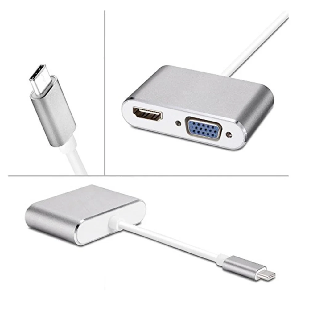 

Usb3.1 Type-C to Vga 2 in 1 Adapter Silver Portable Mini Size High Speed 10Gbps Transmission Plug and Play Aluminum Alloy Shell