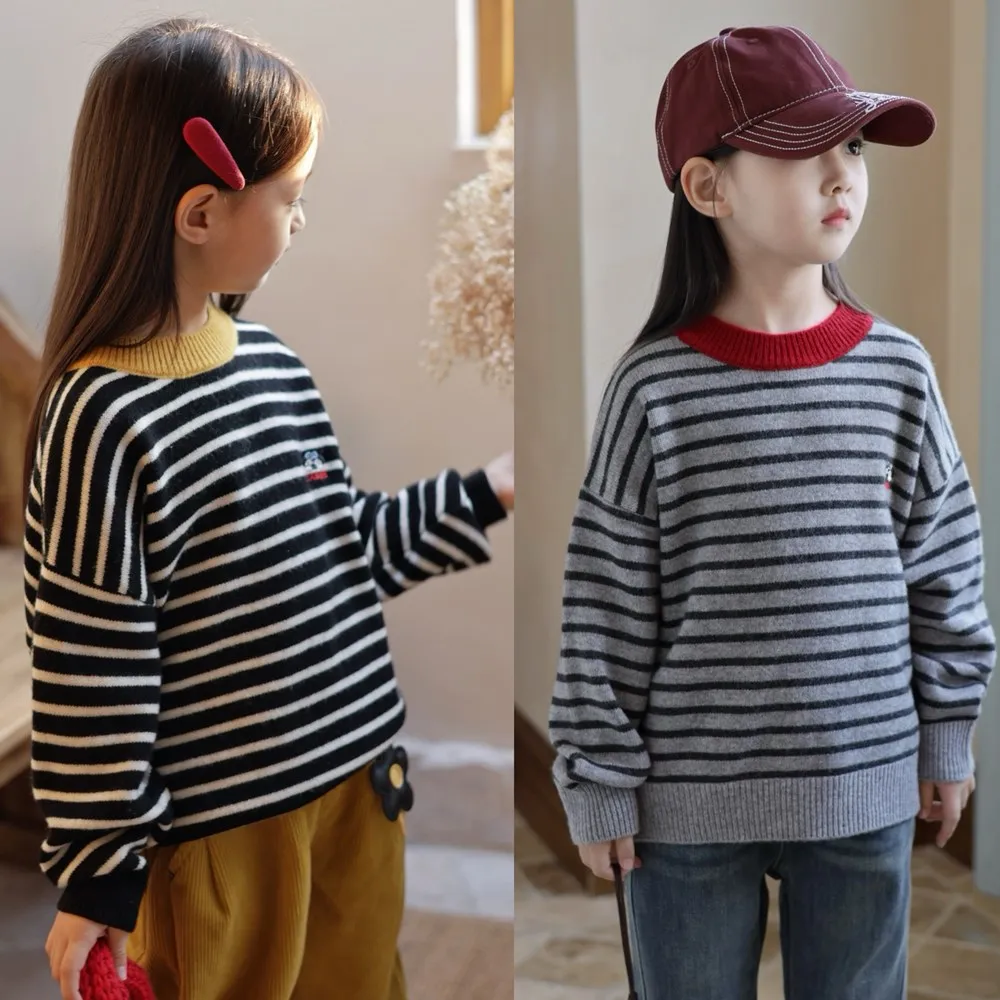 

Детская одежда для девочек, детский свитер, свитер для мальчиков, мягкий свитер из 100% шерсти, свитер в полоску, качественный пуловер