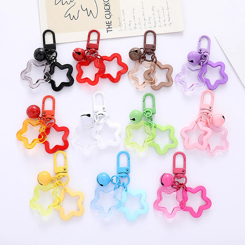 Hollow Stars Acrylic Keychain For Girls Backpack Bell Pendant Keyring Charm Headphone Case Accessorie Creative Friendship Gifts