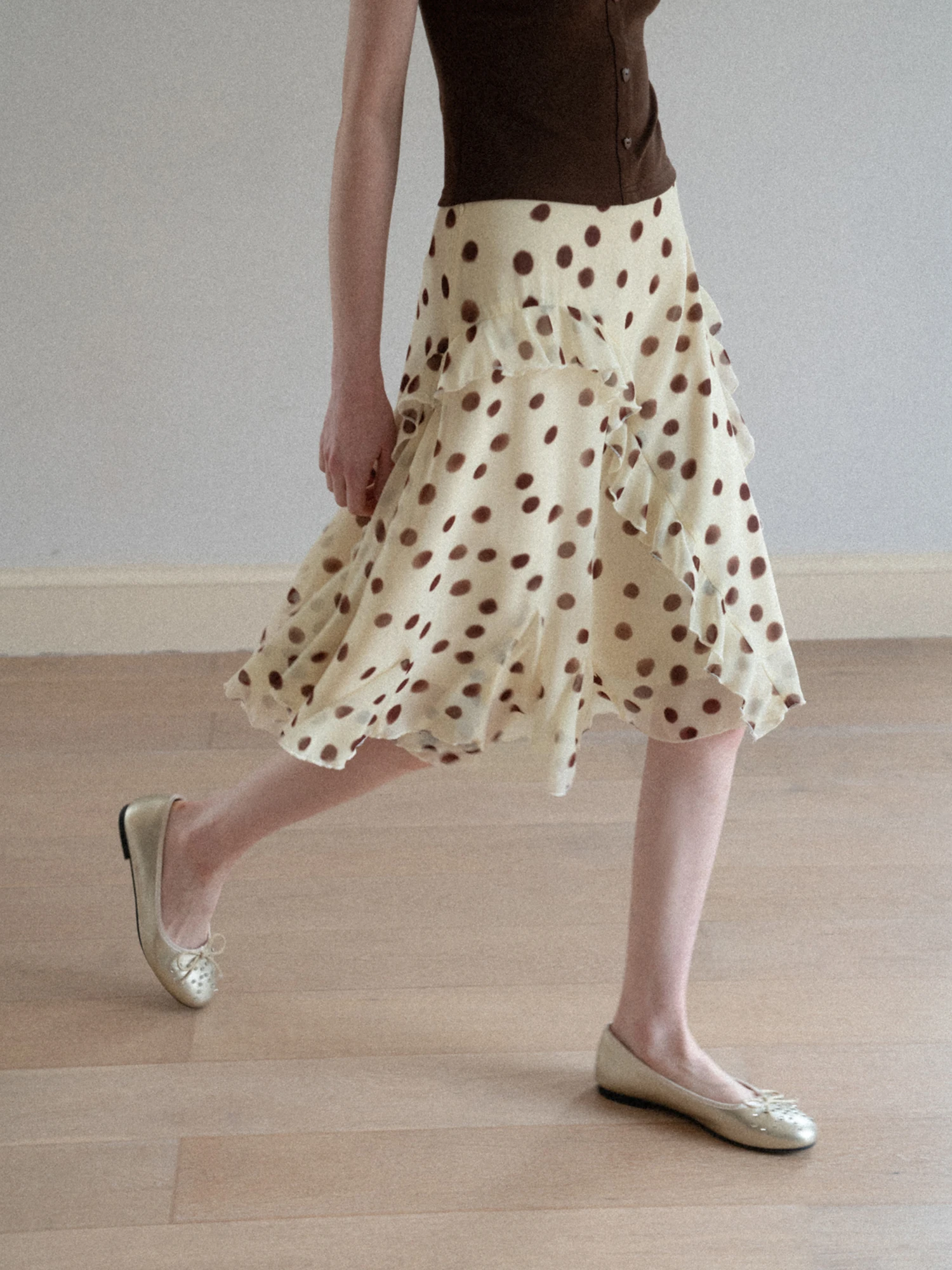 

Yellow Asymmetrical Polka Dot A-Line Skirt Women's High Waist Slimming Summer Skirts French Style Polyester Fiber
