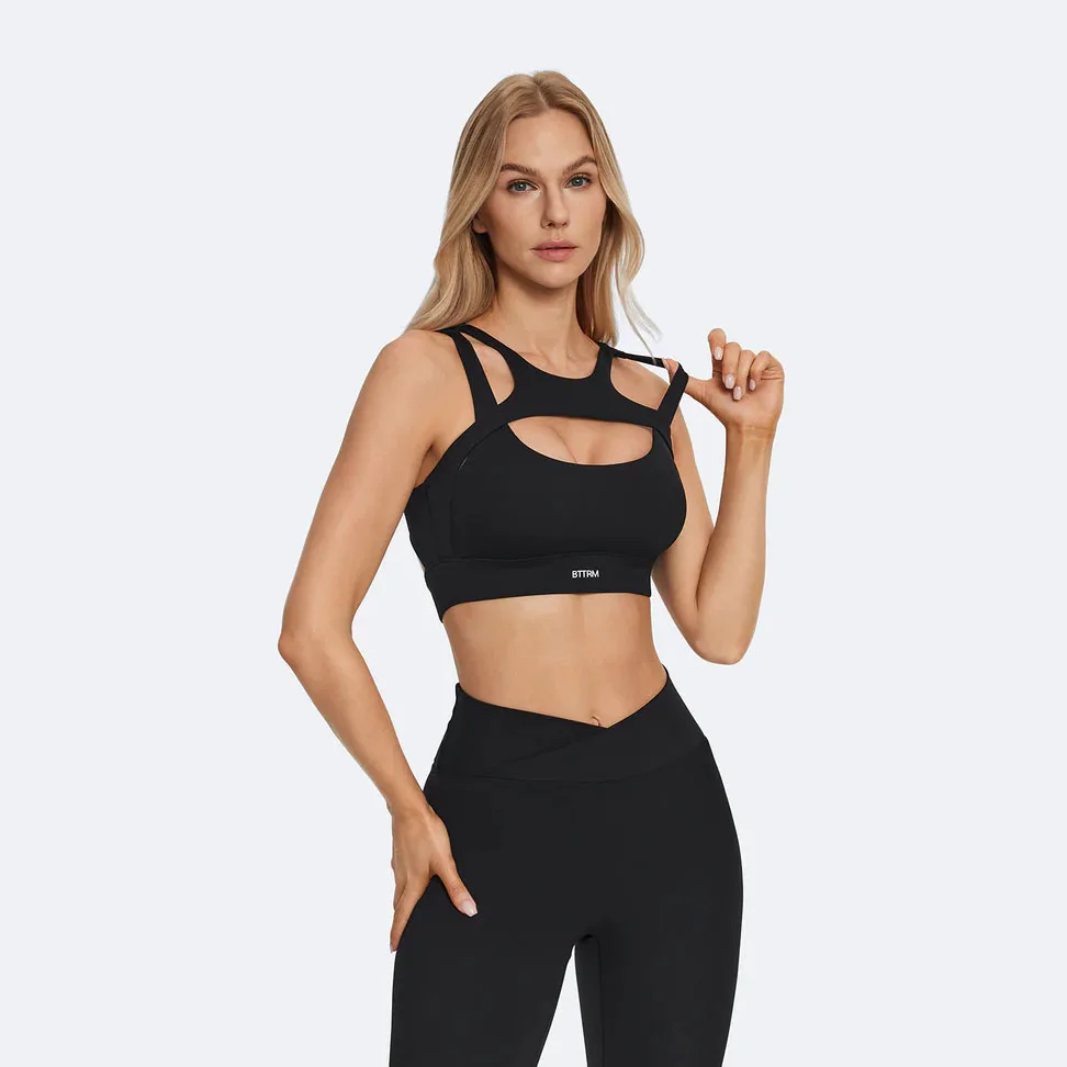 BetterMe Sexy Hollow Sports Bra Gym Woman Push Up High Impact Shockproof Underwear Naked Fitness Crop Top Mujer Workout Yoga Bra