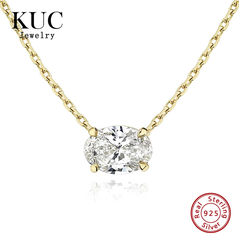 925 Sterling Silver 18K Gold Plated Elegant Delicate Oval Cut Moissanite Pendant Necklace for Women Jewelry Engagement Wedding