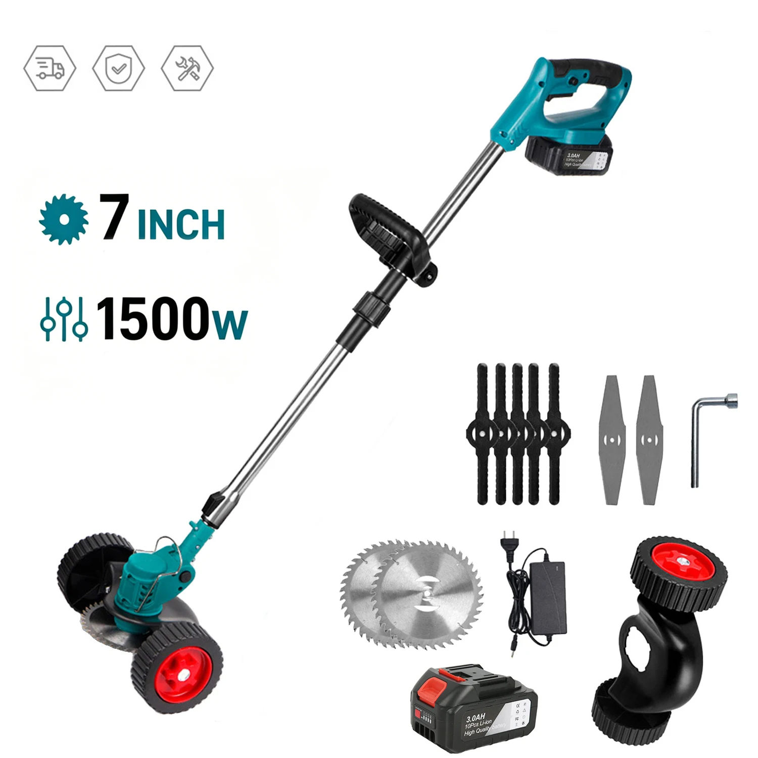 Tondeuse à gazon électrique sans fil pliable 1500W, outil de coupe et d'élagage de jardin portatif réglable