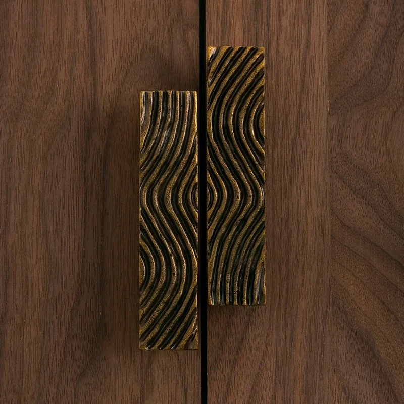 Vintage Line Patterns Drawer Pulls Kitchen Cupboard Bathroom Dresser Cabinet Knob Hardware Rectangular Shape Brass Handles