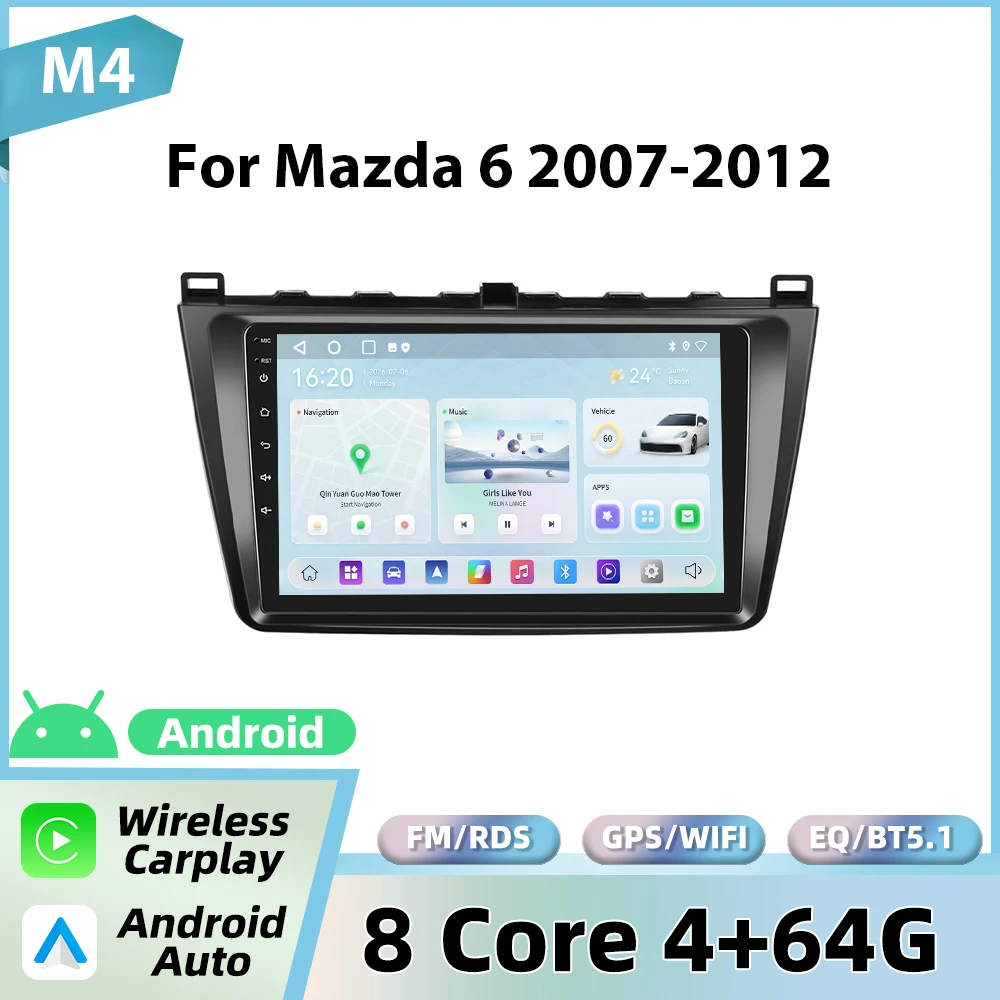 Podofo Android autoradio voor Mazda 6 Rui wing 2015-2019 draadloze CarPlay GPS WIFI FM/RDS head unit 2din EQ BT autostereo