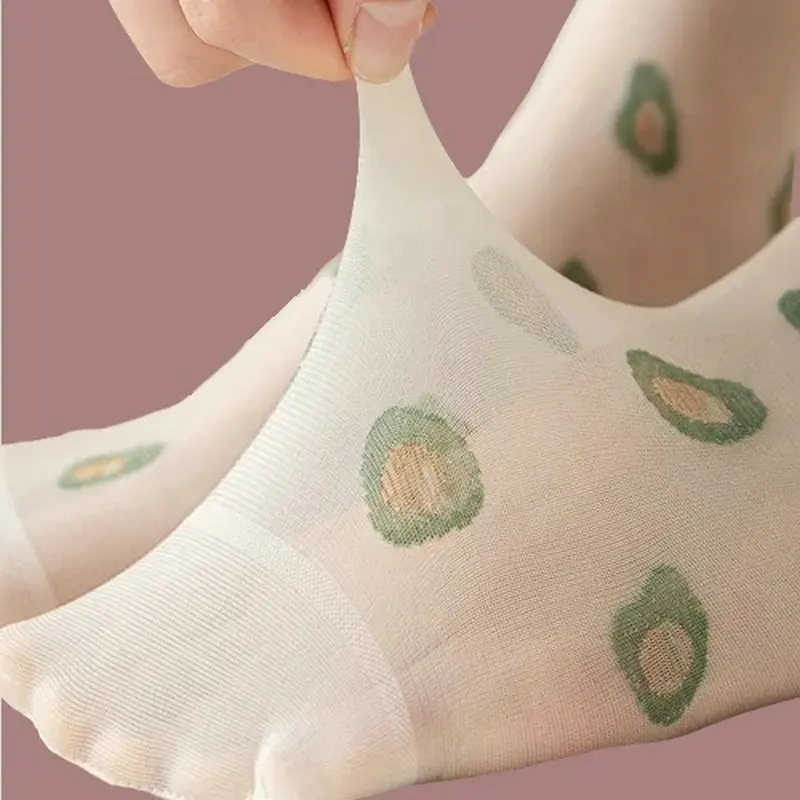 Calcetines finos de algodón con estampado de frutas para mujer, calcetín Invisible con punta dividida, transpirable, 5/10 pares