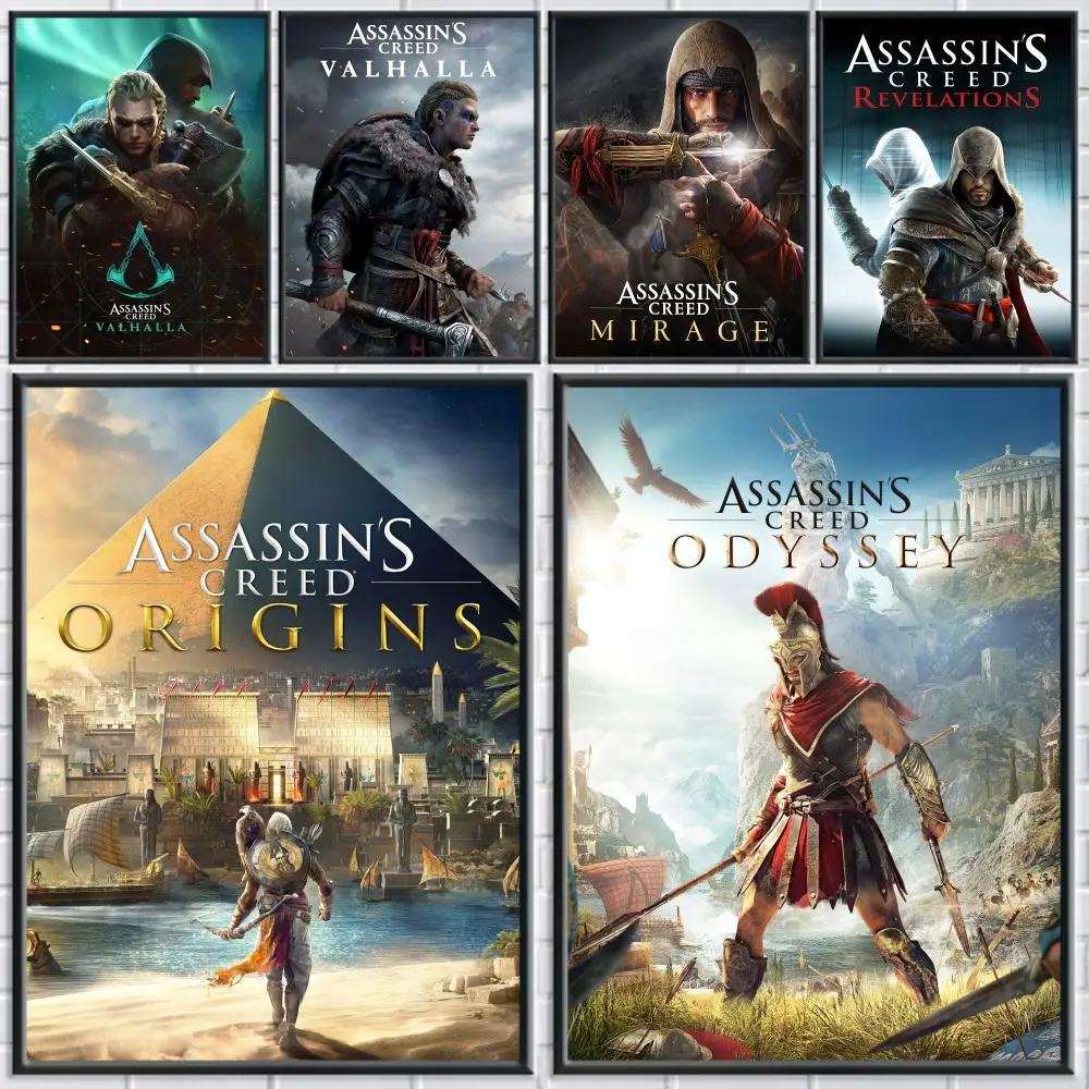 Póster de juego A-Assassins Creed, pegatinas, pintura Mural, decoración autoadhesiva para dormitorio, sala de estar, hogar, calcomanías de pared HD, regalo