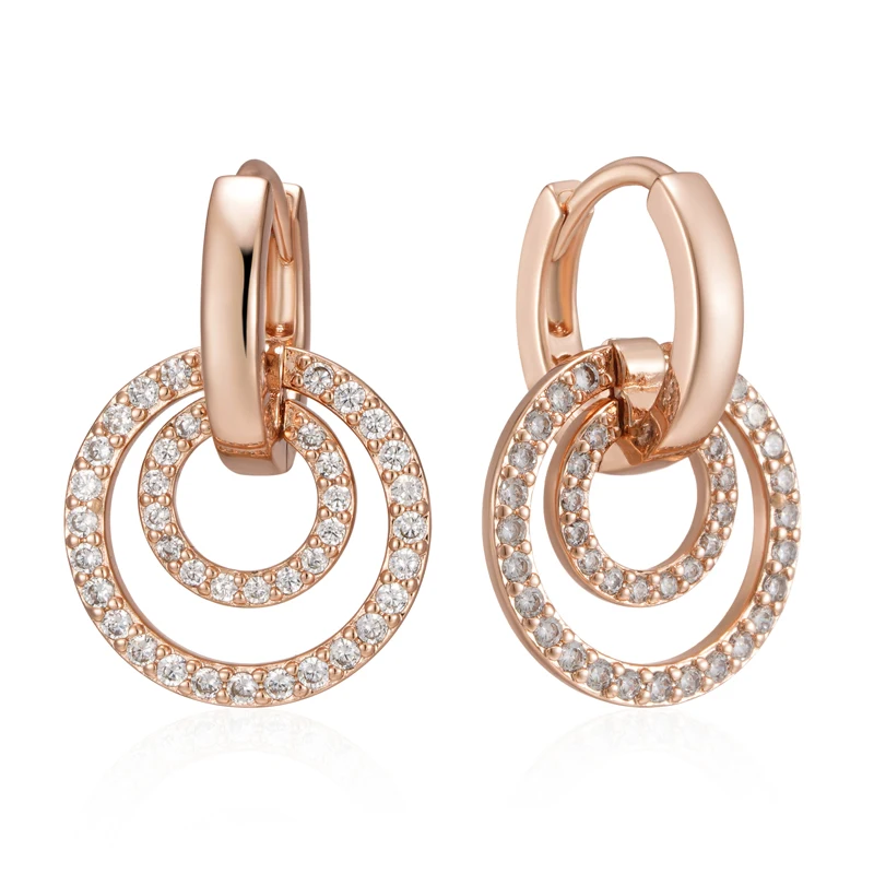 Kienl Hot Full Shiny Natural Zircon Drop Earring for Women 585 Rose Gold Color Unique Geometry Crystal Daily Vintage Jewelry