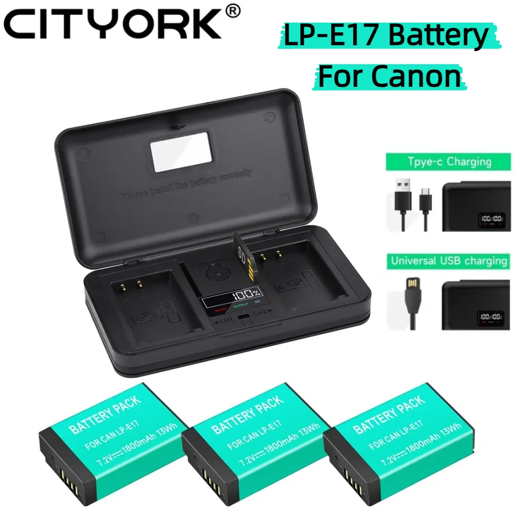 LPE17 LP E17 LP-E17 Camera Battery+Storage Box LCD Dual Charger for Canon EOS 200D M3 M6 750D 760D T6i T6s 800D 8000D Kiss X8i