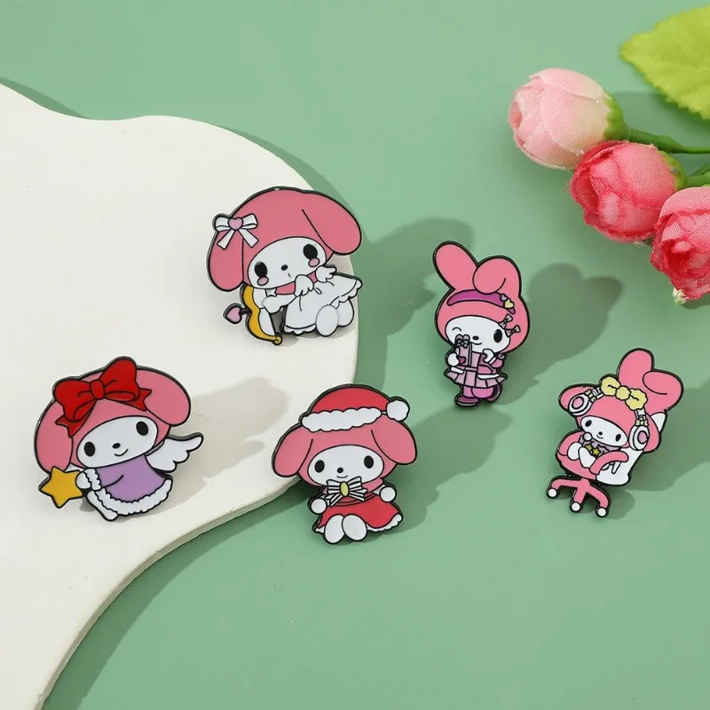 Sanrio My Melody Metal Pins figura de Anime, broches Kawaii, juguete, decoración de mercancía de Anime, regalos de cumpleaños para niños, regalos de navidad