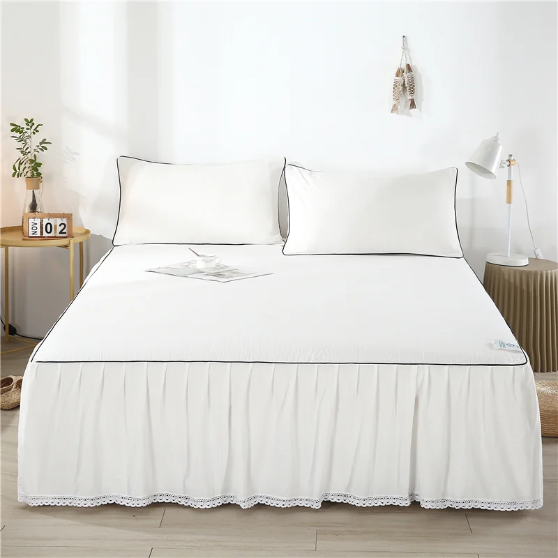 Bonenjoy Bed Skirt Pure Cotton Bed Cover Solid Color Bedspread Skin-friendly Mattress Protector 침대스커트 (Pillowcase Need Order)