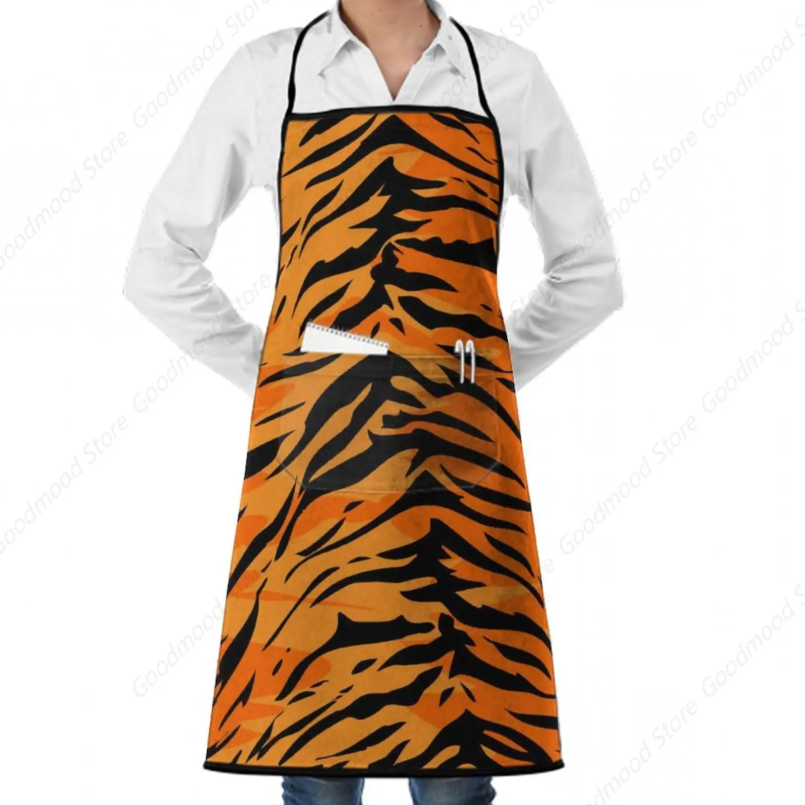 Unisex Adjustable Bib Apron Water Drop Resistant Apron Machine Washable Aprons for Kitchen Crafting BBQ Drawing for Tiger