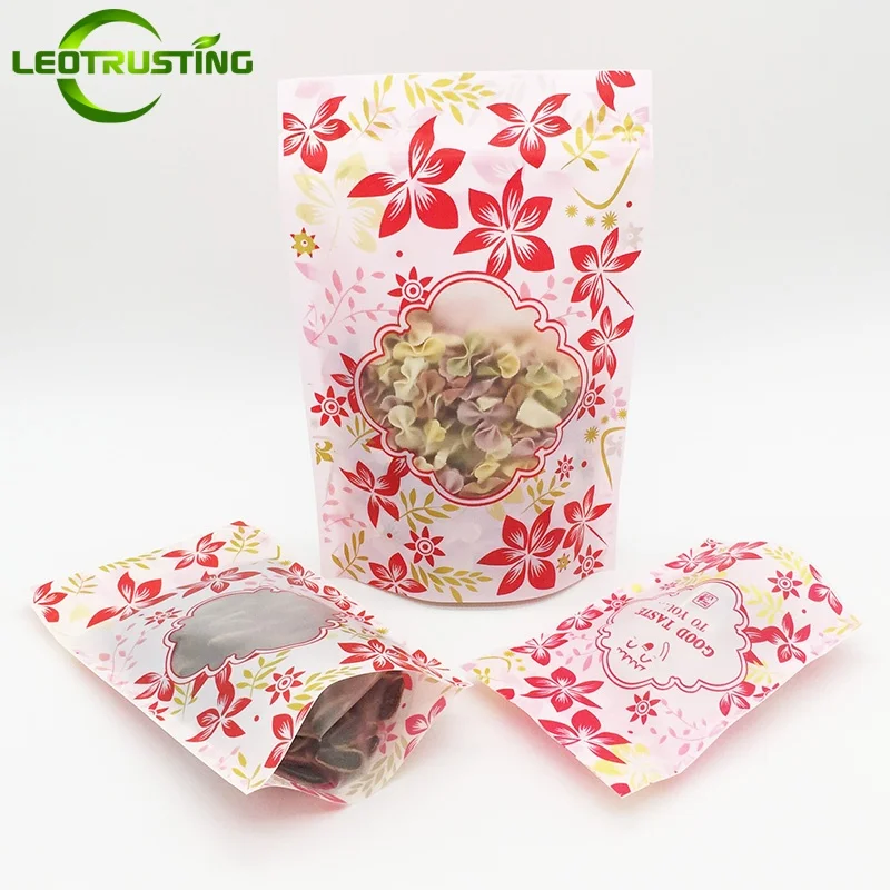 100PCS Stand Up Rode Plastic Ziplock Opbergtas DIY Frosted Venster Koffie Snack Poeder Suiker Snoep Maïs Geschenkverpakking Zakjes