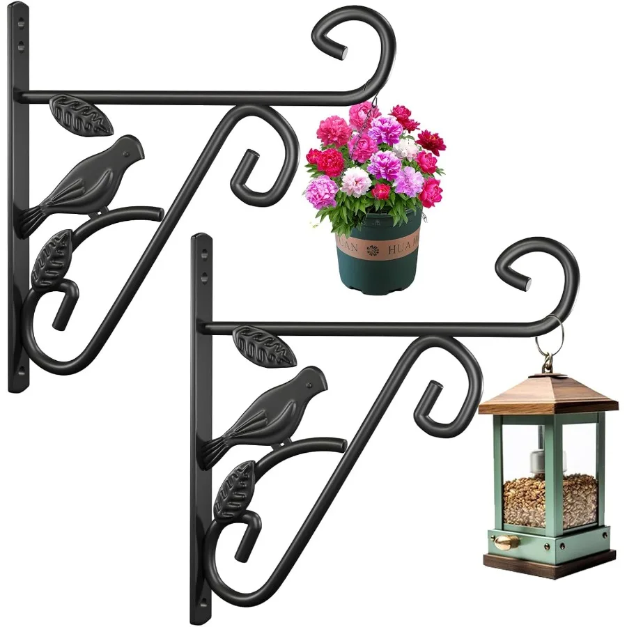 

AMAGABELI GARDEN HOME 2 Pack Hanging Plant Hanger Outdoor 10 inch Metal Hanging Brackets Fence Wall Hooks for Flower Baskets Bi