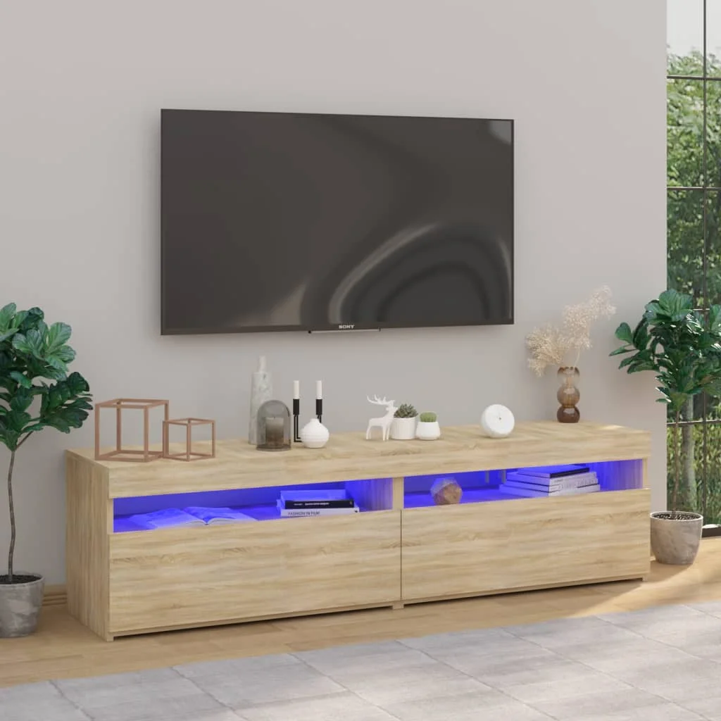 TV-Schr?nke 2 Stk. mit LED-Leuchten Sonoma-Eiche 75x35x40 cm