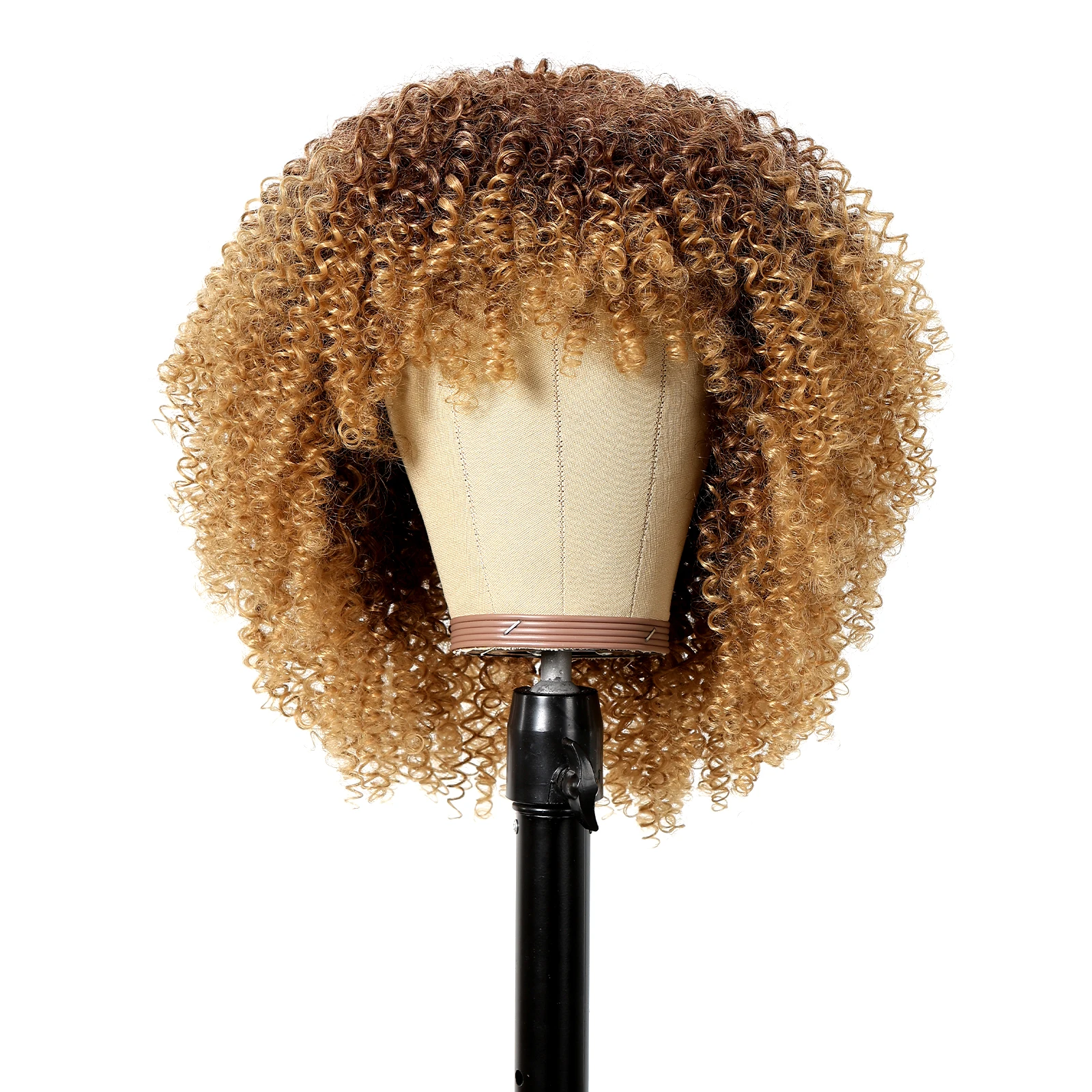 Afro Golden Brown Synthetic Wigs Kinky Curly Bob Bomb Wig with Bangs Short Curly Hair for Black Women Brazilian Heat Resistant