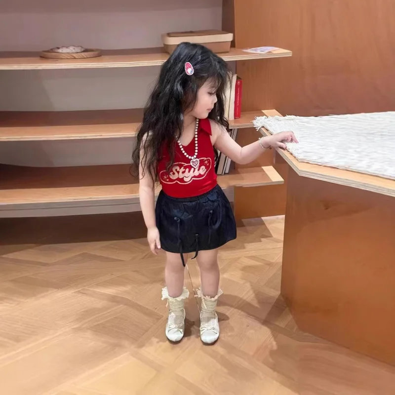 

Girls' Summer Clothing Set2026New stylish and fashionable skirt for baby girls, trendy children's tank top and half skirt